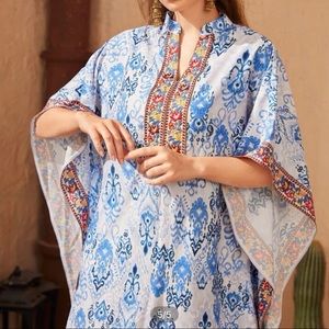 Floral embroidery printed Kaftan dress